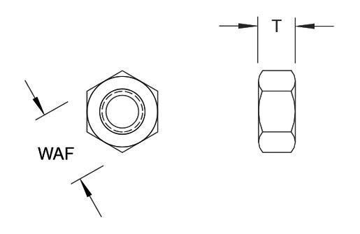 Porcas sextavadas com acabamento de torque predominante