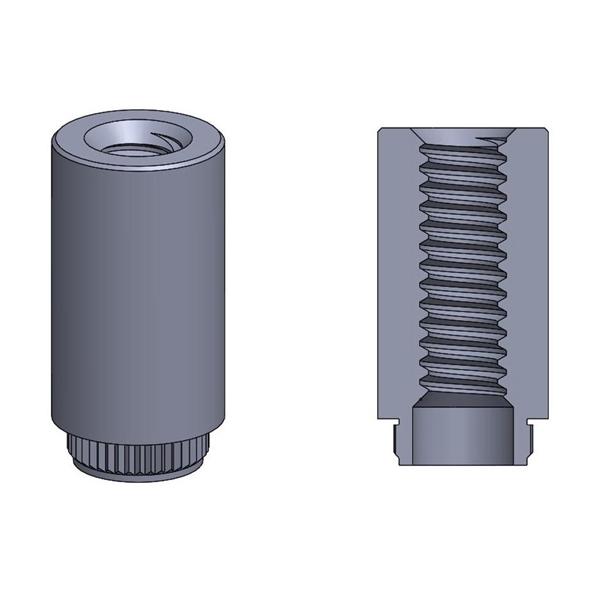2D drawing of TC Broaching Head self-clinching standoffs designed for broaching installation.