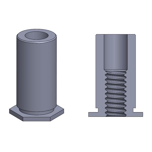 2D drawing of TK Self-Clinching standoffs designed for secure installation in sheet metal.