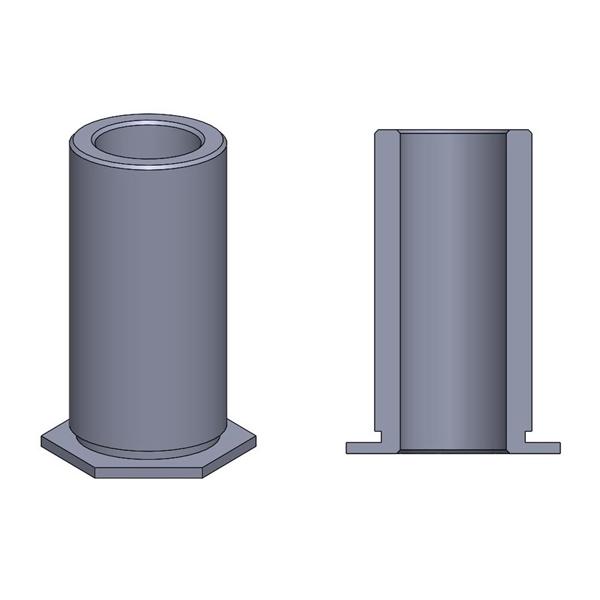 2D drawing of TR Thin Panel, Thru-Hole self-clinching standoffs for thin panels with a thru-hole design.