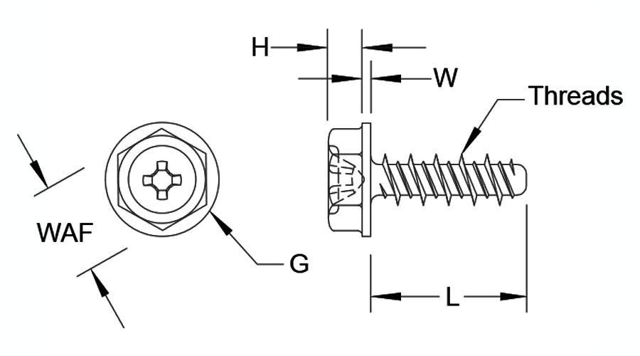 Indented Hex Washer Head Thread Forming Screws for Plastic