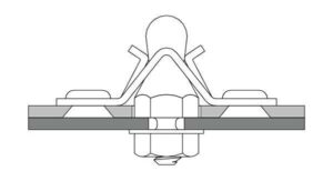 2d drawing of ball stud and clip mated.