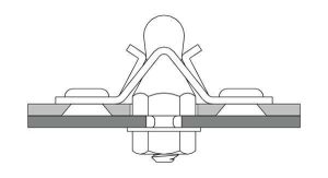 2d drawing of ball stud and clip mated.