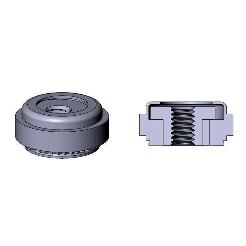 2D drawing of NA Floating self-clinching nuts showing a floating design for alignment flexibility.