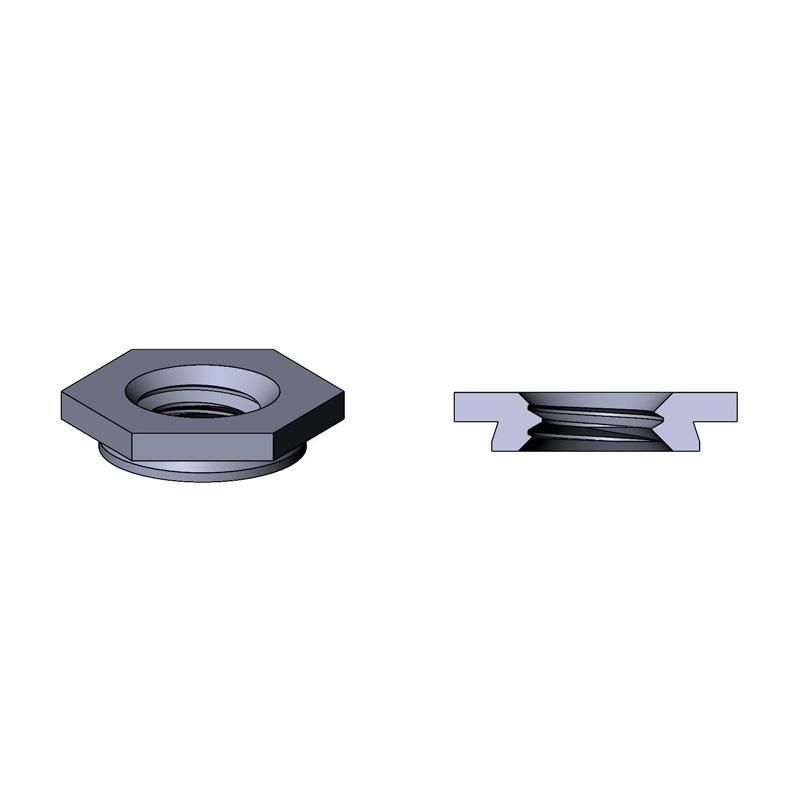 2D drawing of NG Flush self-clinching nuts designed to sit flush with the panel surface.