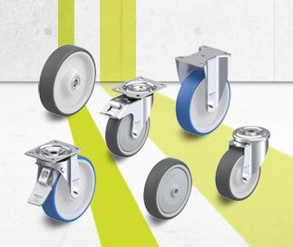wheel and caster series with injection molded polyurethane tread