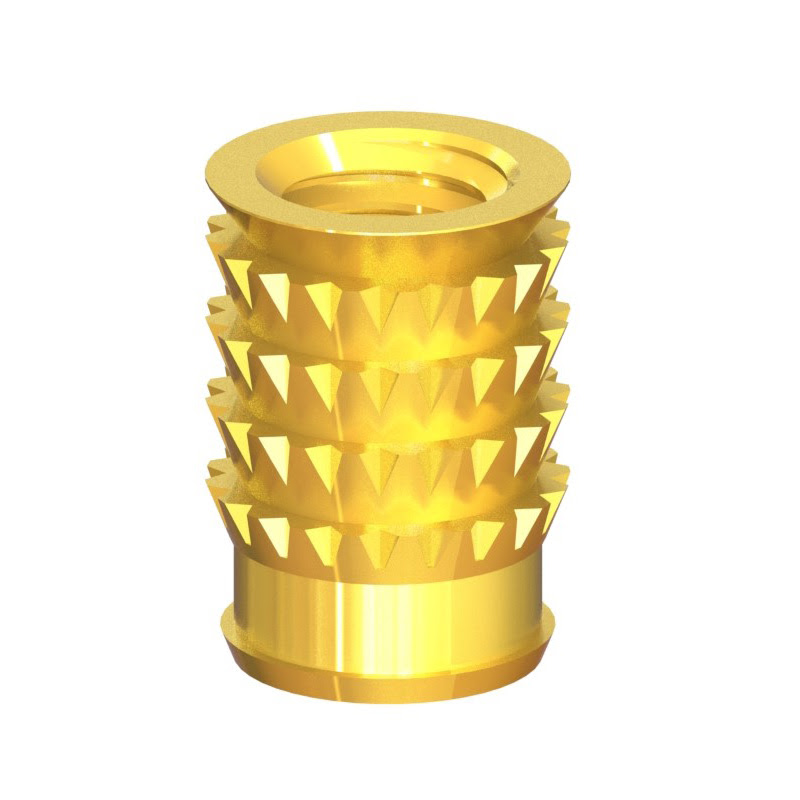 2D drawing of TMZ Barbed Press-In Inserts with barbs for secure press-in installation.